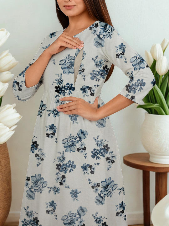 Vaidiki Women Maternity Floral Flared Ethnic Dress