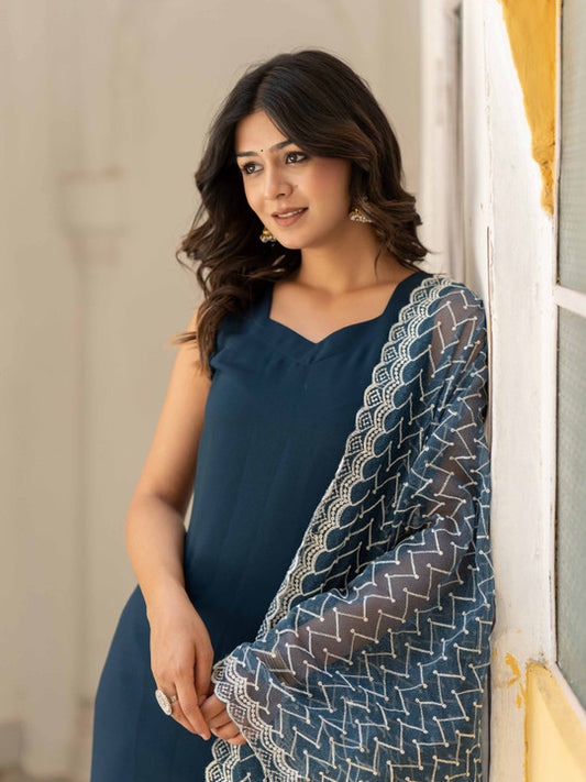 ASPORA Pure Silk Jacquard Straight Kurta With Trousers & Dupatta