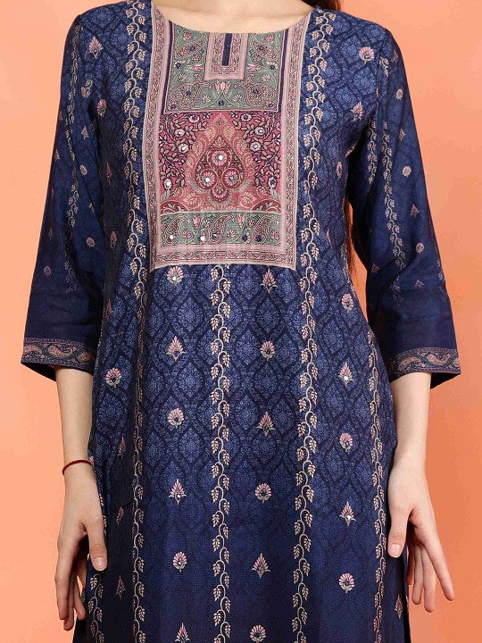 ETRAANA Ethnic Motifs Printed Round Neck Straight Kurta