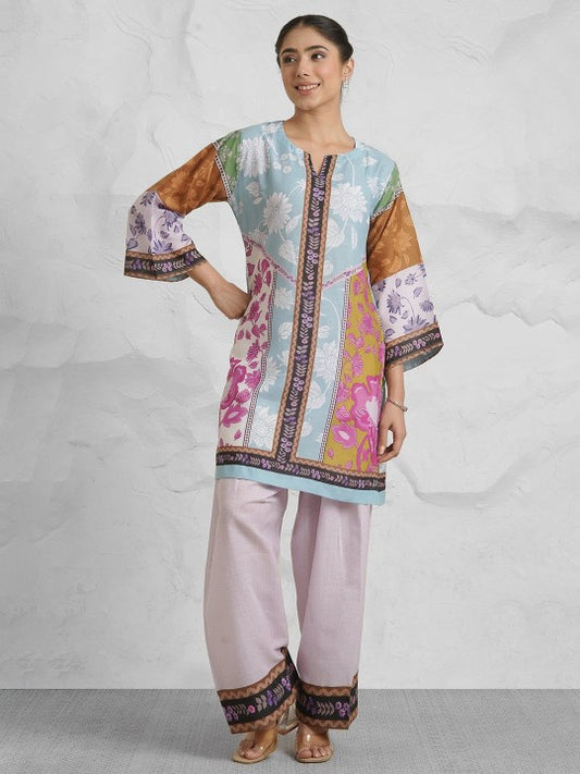 HOUSE OF KARI Printed Cotton V-Neck Tunic With Palazzo Co-Ords