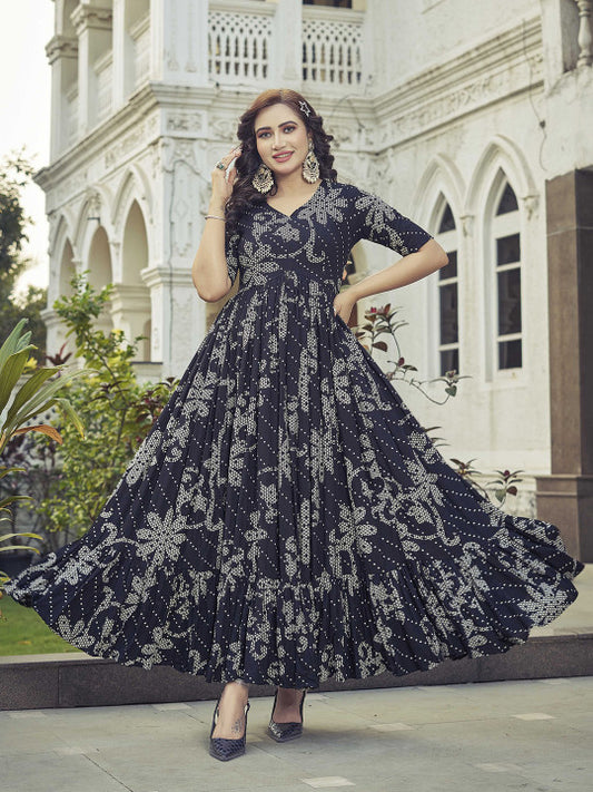 CHANSI Floral Printed Pleated Flared Maxi Dress