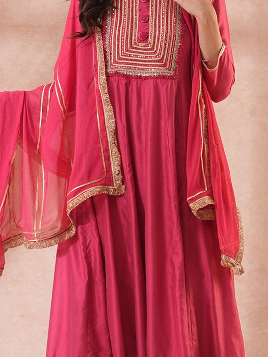 FASHOR Floral Yoke Design Mirror Work Anarkali Kurta
