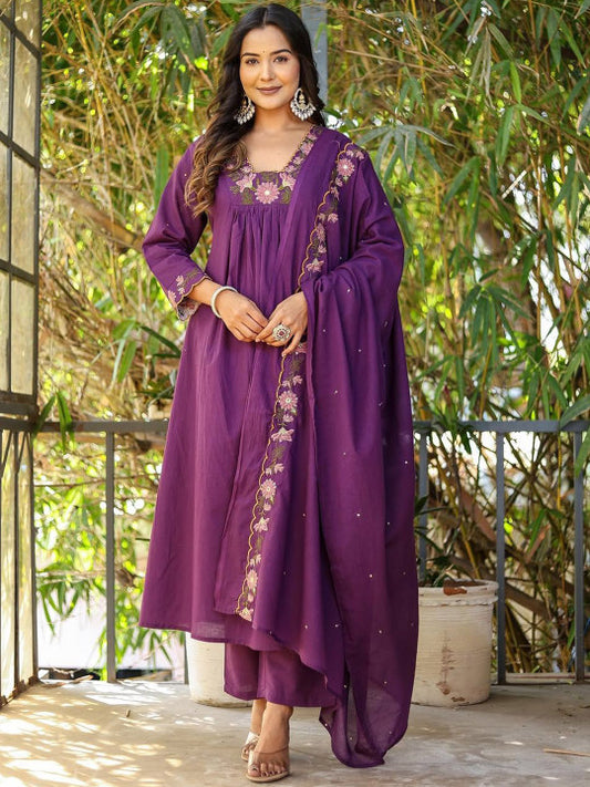 Anara Women Floral Embroidered Kurta with Trousers & Dupatta