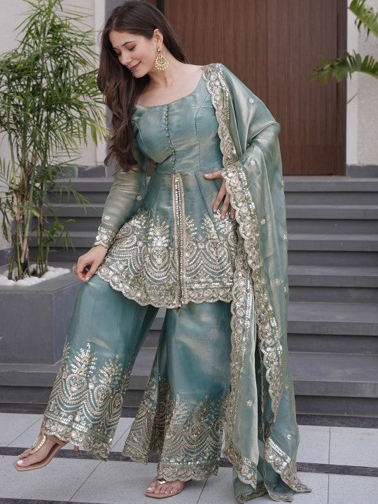 Women Ethnic Motifs Embroidered Regular Kurta with Palazzos & With Dupatta