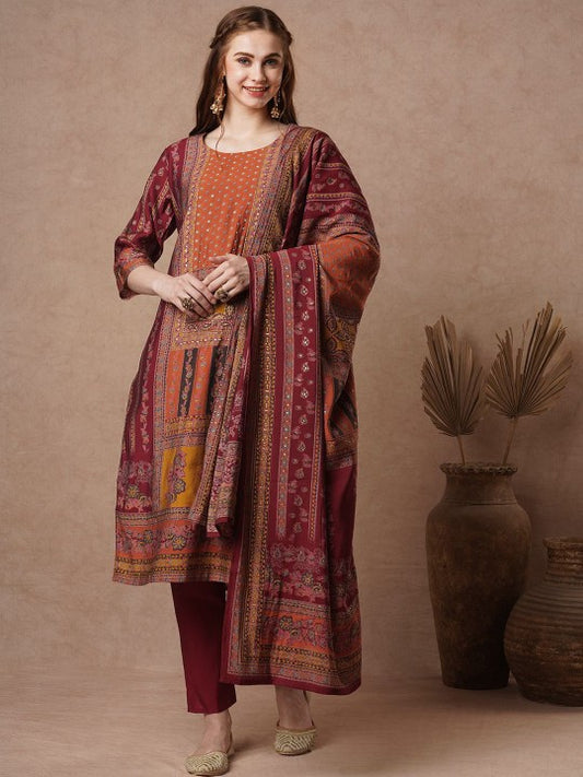 FASHOR Women Ethnic Motifs Printed Regular Beads and Stones Kurta
