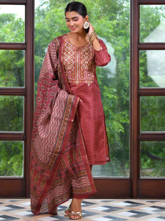 VAASVA JAIPUR Women Ethnic Motifs Embroidered Thread Work Kurta with Trousers & Dupatta