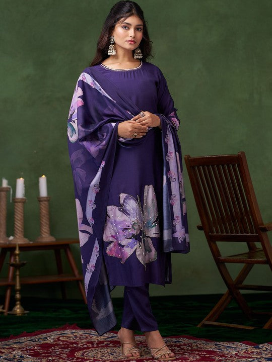Anouk Floral Printed Sequnnied Straight Kurta