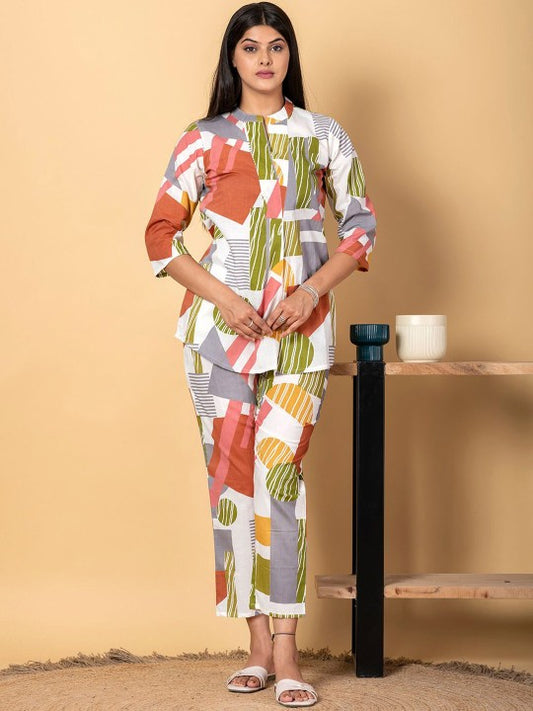 Printed Pure Cotton Tunic With Trousers Co-Ords