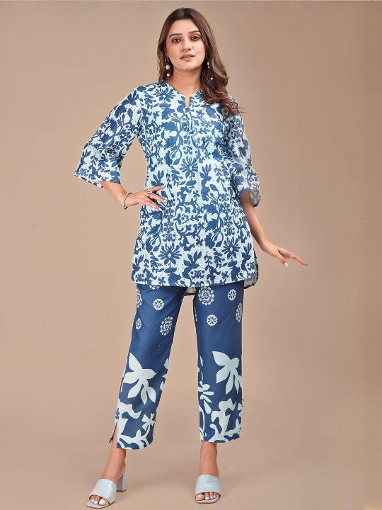 Tikhi Imli Embellished Cotton V-Neck Tunic With Trousers Co-Ords