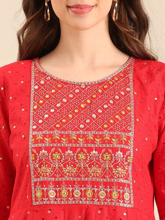Anouk Women Embroidered Regular Thread Work Pure Cotton Kurta with Trousers & With Dupatta