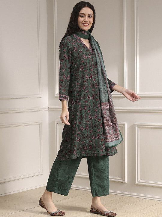 Biba Women Floral Printed Regular Kurta with Palazzos & Dupatta