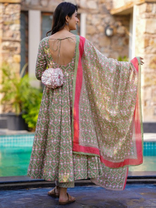 Idaho Clothing Women Floral Drape Pure Cotton Suit Set