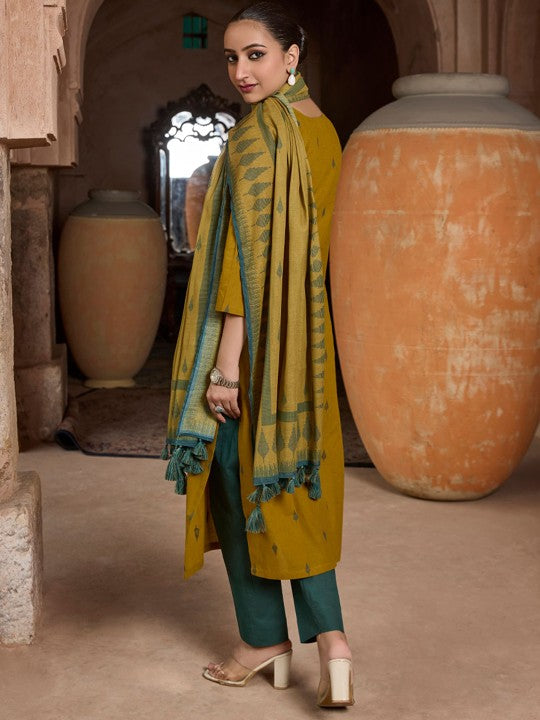 WOMEN PLUS Women Ethnic Motifs Embroidered Cotton Kurta with Trousers & Dupatta