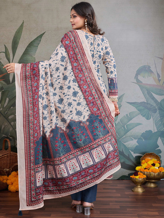 IOLY Women Floral Embroidered Regular Thread Work Pure Cotton Kurta with Pyjamas & With Dupatta
