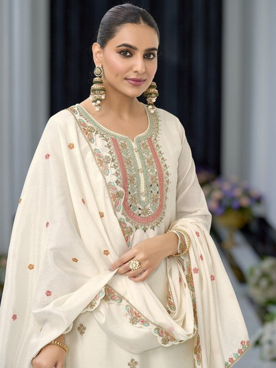 AUTUMN LANE Ethnic Motifs Embroidered Pure Cotton Straight Kurta