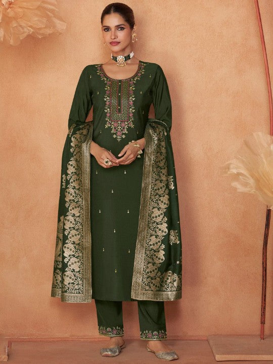 Varanga Floral Embroidered Zari Work Round Neck Straight Kurta