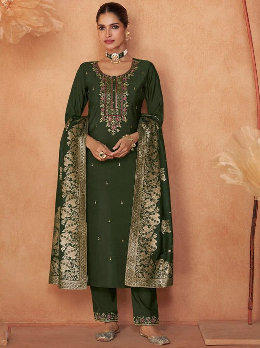 Varanga Floral Embroidered Zari Work Round Neck Straight Kurta