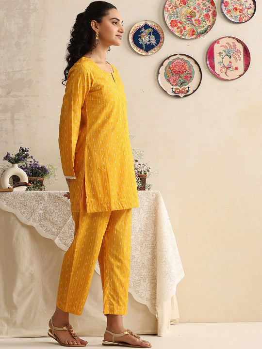 ETC Printed Notch Neck Pure Cotton Top With Trousers