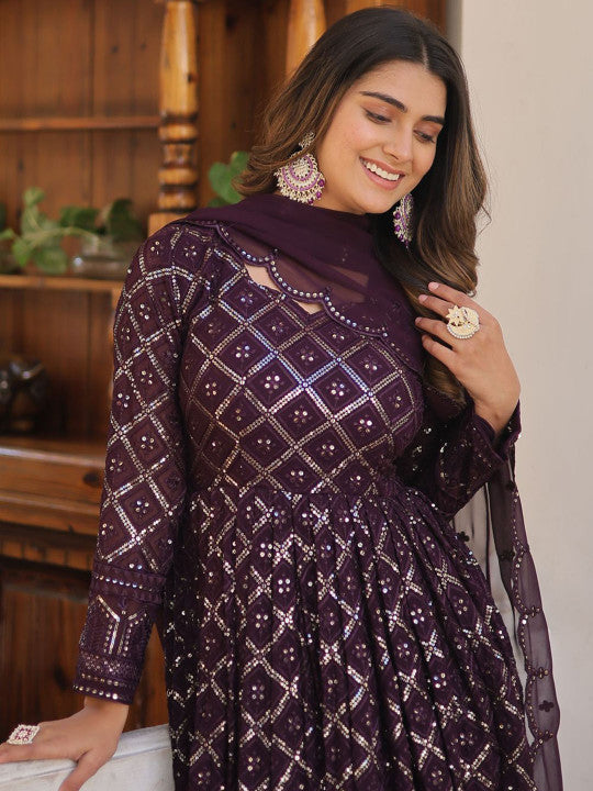 Anara Women Ethnic Motifs Embroidered Mirror Work Georgette Anarkali Kurta
