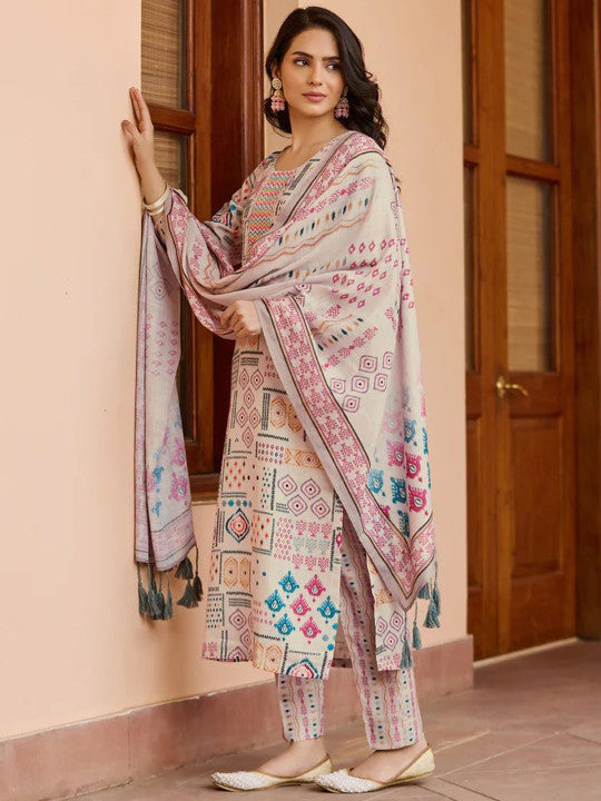 VARNI FABRICS Women Ethnic Motifs Printed Kurta with Trousers & Dupatta