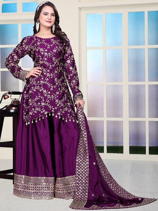 TEEYA CREATION Women Ethnic Motifs Embroidered Thread Work Kurta with Sharara & Dupatta