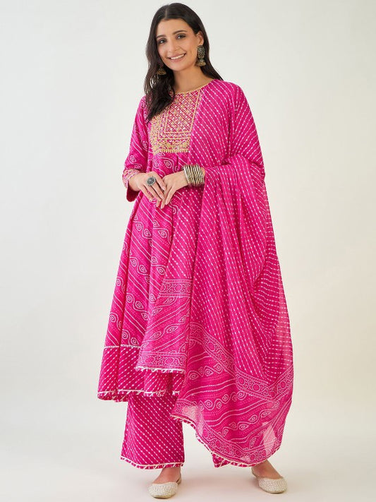 Anouk Women Bandhani Embroidered Empire Pure Cotton Kurta