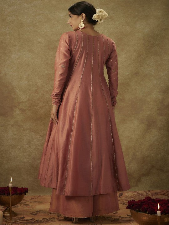 The Aarya Ethnic Motifs Embroidered Panelled Chanderi Silk Kurta