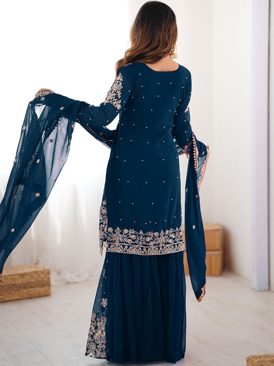 DRUMLIN ENTERPRISE Women Ethnic Motifs Embroidered Kurta with Sharara & Dupatta