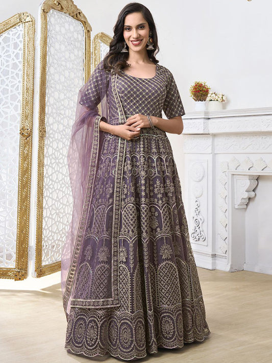Inddus Ethnic Motifs Embroidered Sequinned Anarkali Kurta With Dupatta