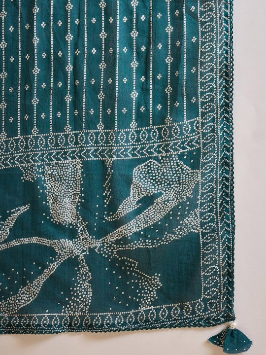 CHETI Bandhani Printed Beads and Stones Pure Cotton Kurta With Trousers & Dupatta
