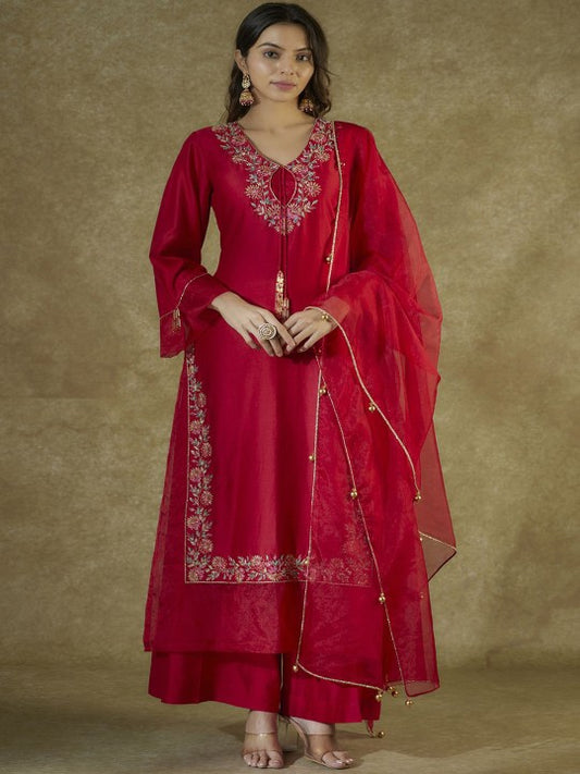 The Aarya Floral Embroidered Thread Work A Line Kurta