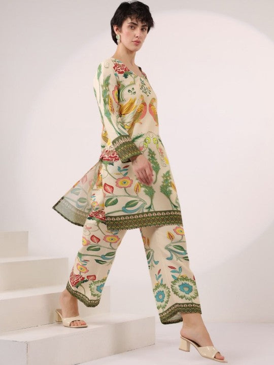 AUTUMN LANE Kara Pickle Printed Pure Cotton V Neck Tunic With Palazzo Co-Ords Set