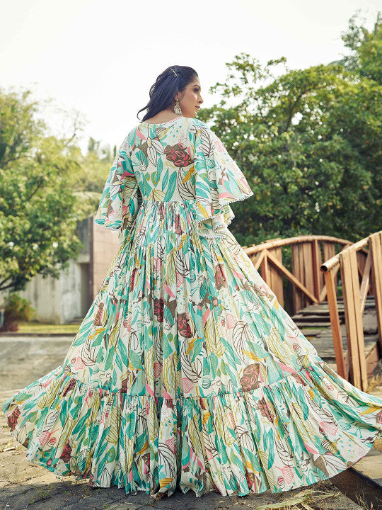 CHANSI Printed Cotton Fit & Flare Maxi length Gown Dress