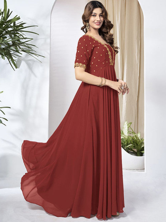 Inddus Women Sequined Embroidered Fit and Flare Ethnic Dress