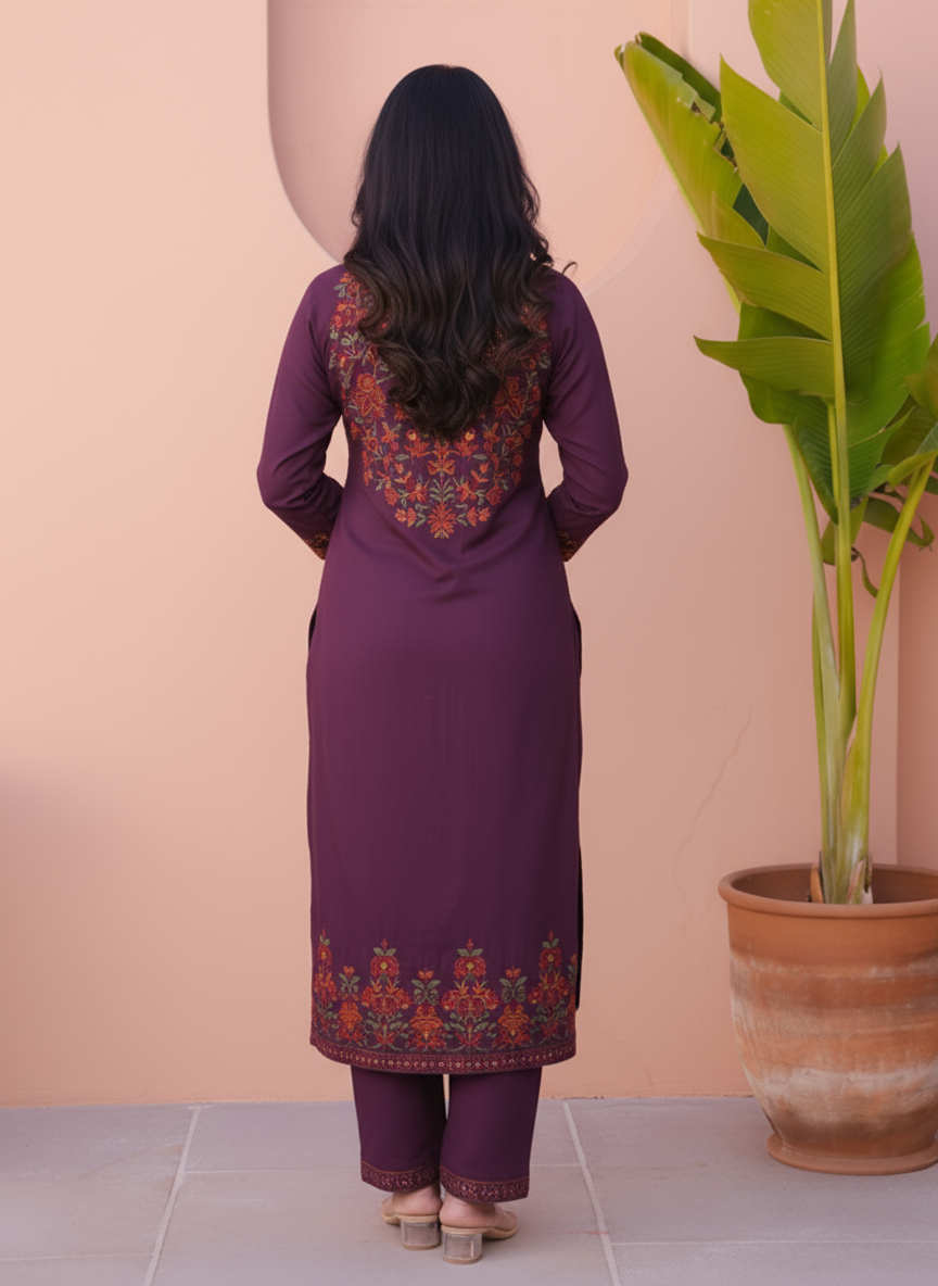 Viscose Solid A-line Purple Kurta