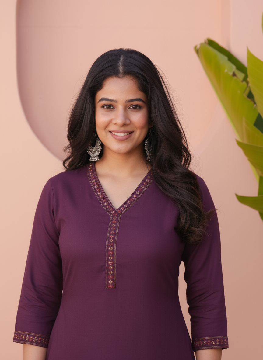 Viscose Solid A-line Purple Kurta