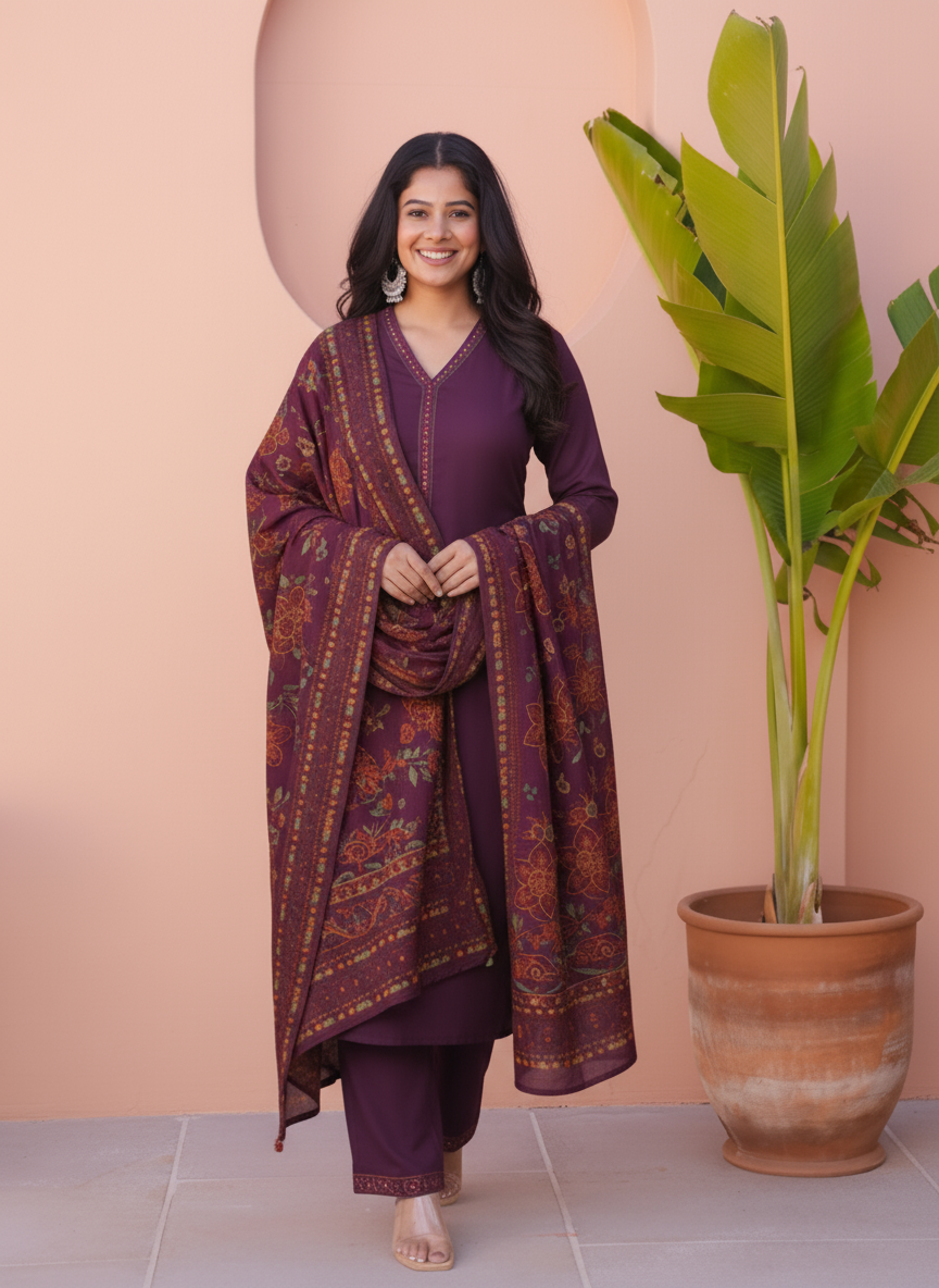 Viscose Solid A-line Purple Kurta
