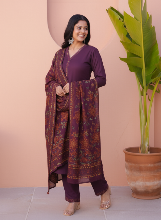 Viscose Solid A-line Purple Kurta