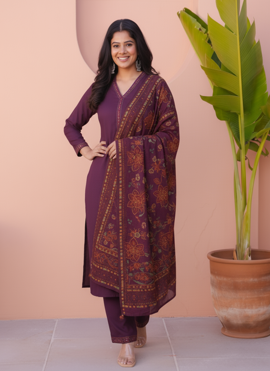 Viscose Solid A-line Purple Kurta