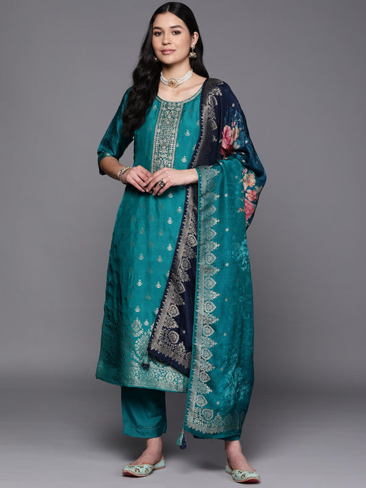 Woven Blue Kurta and Pant with Dupatta (Set of 3)