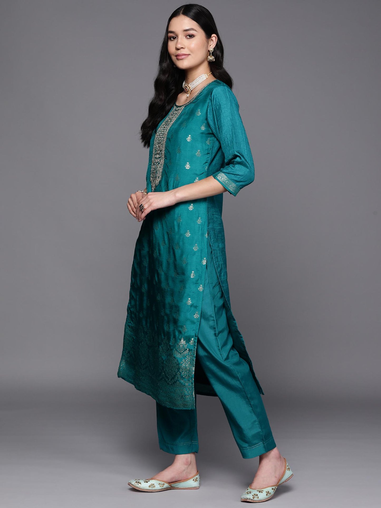 Woven Blue Kurta and Pant with Dupatta (Set of 3)
