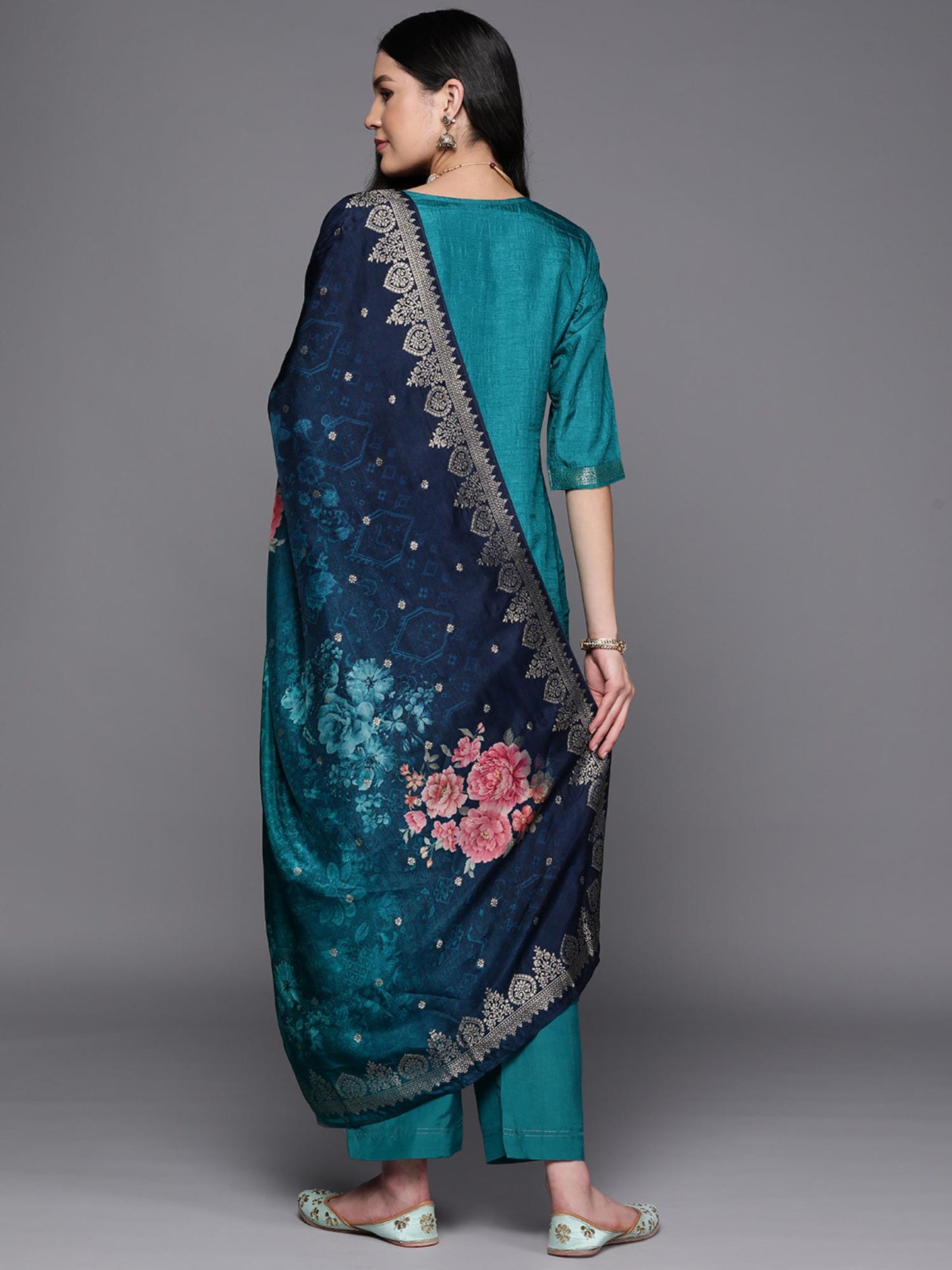 Woven Blue Kurta and Pant with Dupatta (Set of 3)