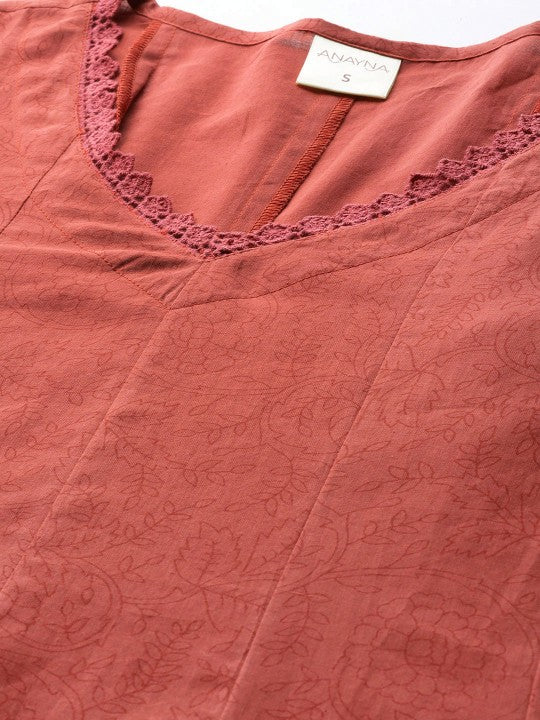 anayna  Anarkali Pure Cotton Kurta With Trousers & Dupatta