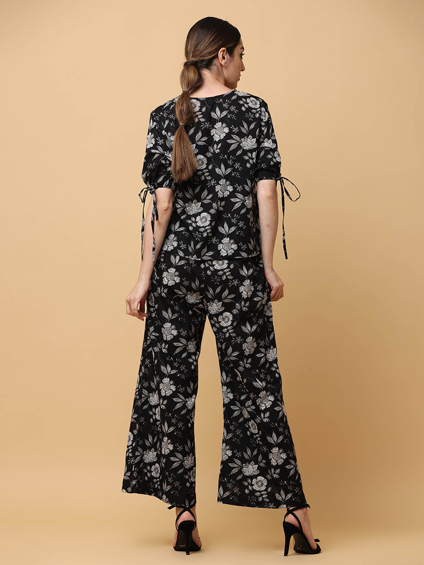 Floral Printed Pure Cotton Monochrome Co-Ord (Set of 2)