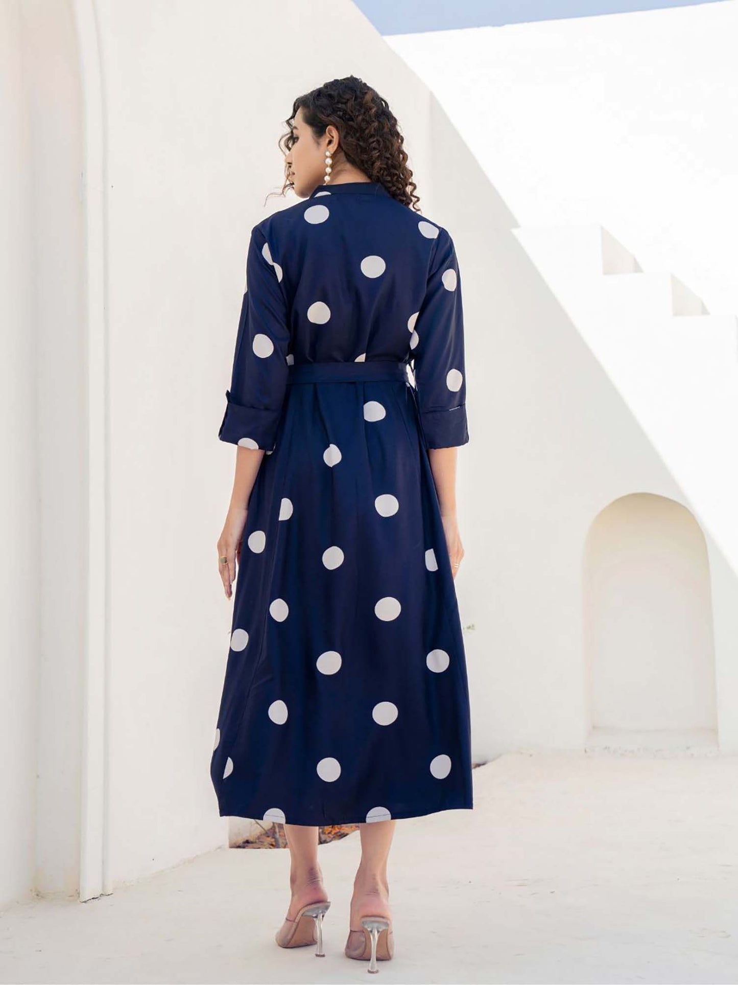 Print Midi Dress with Belt In Viscose (Set of 2)