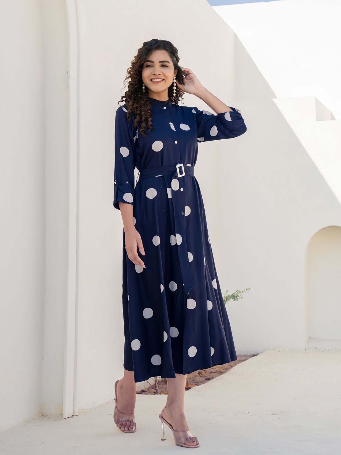 Print Midi Dress with Belt In Viscose (Set of 2)