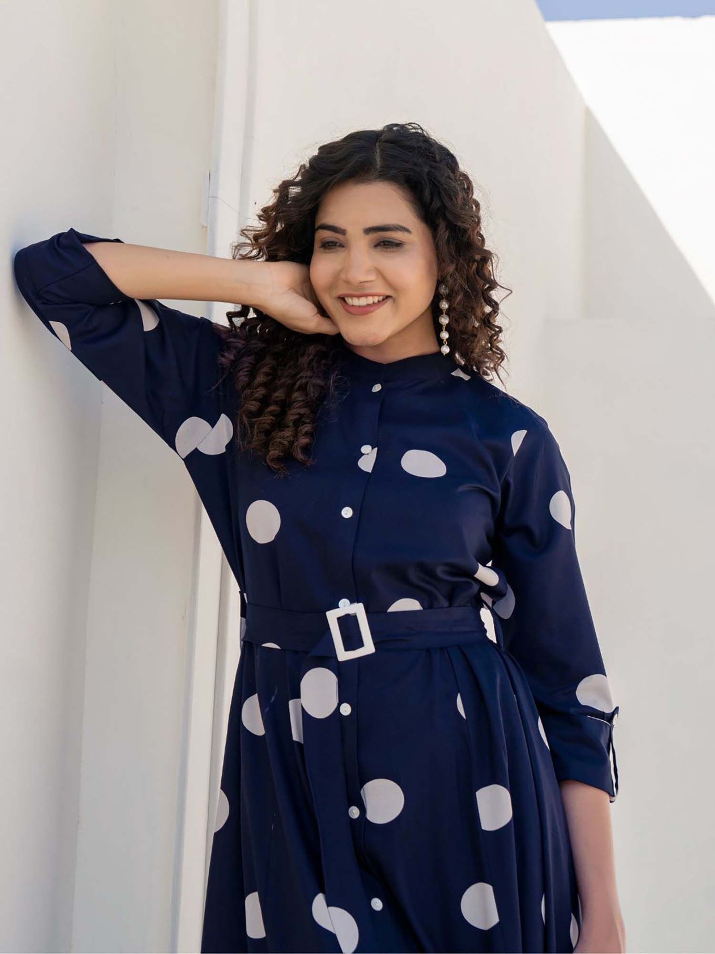 Print Midi Dress with Belt In Viscose (Set of 2)