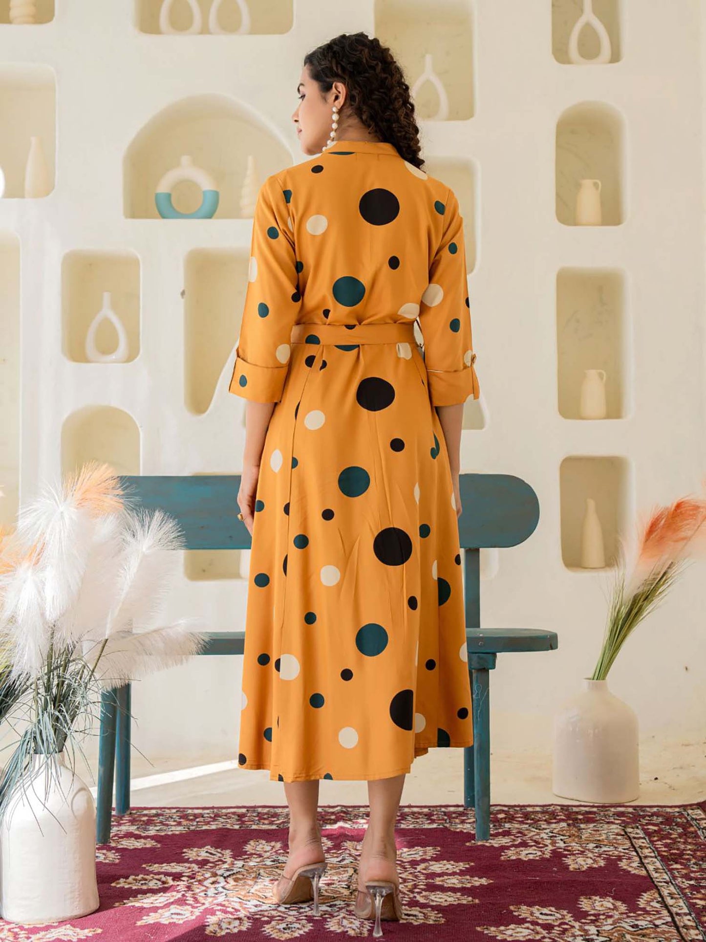 Print Midi Dress with Belt In Viscose (Set of 2)