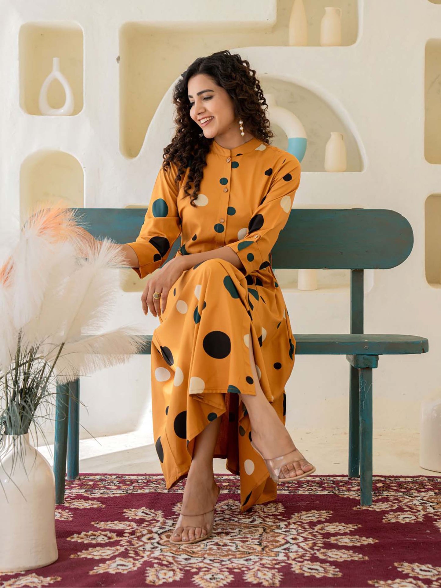 Print Midi Dress with Belt In Viscose (Set of 2)