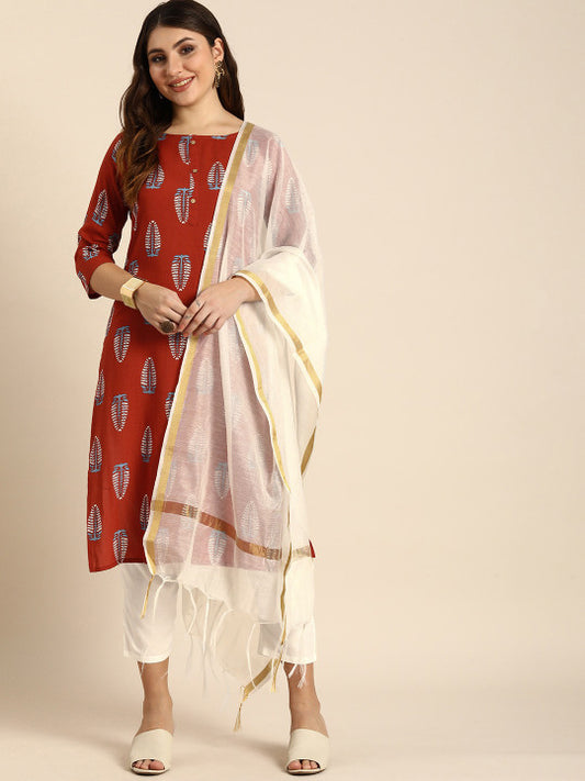 Anouk Women Floral Printed Regular Kurta With Trousers & Dupatta